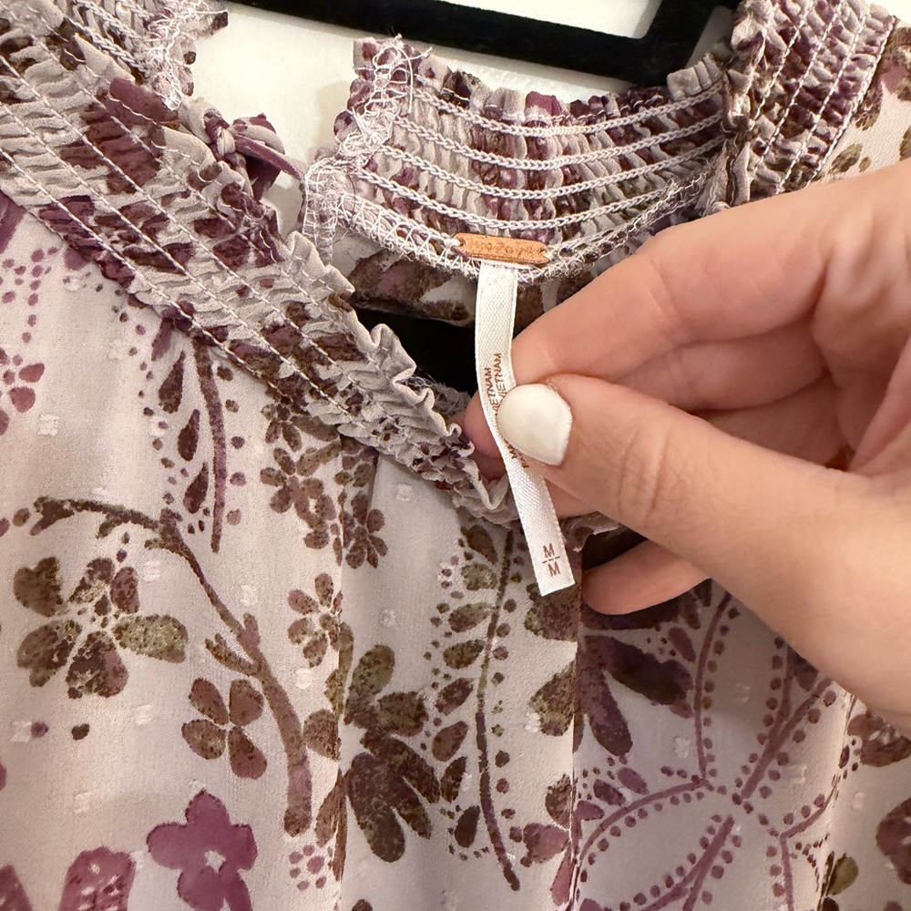 Free People Women's Clarissa Printed Top, Grey Lilac Combo, M - Picture 3 of 4